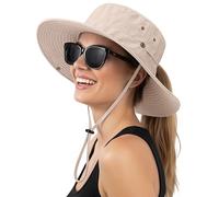 Lonya Sun Hat for Women Men Cap UV Protection Beach Bucket Hats Summer Wide Brim Foldable Packable Fishing Cowboy Hat with Ponytail Hole,B-Light Gray