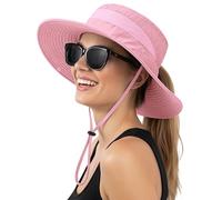 Lonya Sun Hat for Women Men Cap UV Protection Beach Bucket Hats Summer Wide Brim Foldable Packable Fishing Cowboy Hat with Ponytail Hole,A-Pink