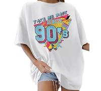 Lonya Women T-Shirt Womens Oversized 90s Printed Tops Round Neck Women Short Sleeve Ladies Blouse T-Shirt Casual Loose Summer Cotton Tee Tops Retro T-Shirts,B-White,S