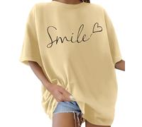 Lonya Women's T-Shirts Round Neck Y2k 90s Oversized T Shirts for Women Ladies Short Sleeve Graphic Print Summer Baggy Plus Size Casual Cotton Tee Tops,Deep Almond,M