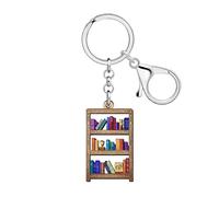 LONYOO Acrylic Bookshelf Keychain Bookcase Library Bookish Gifts for Book Lovers Women Librarian Bookworm Reader Bag Charms (Brown)