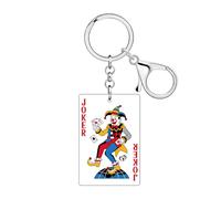 LONYOO Acrylic Clown Keychain Poker Accessories,Playing Cards Key Chain Purse Bag Charms Silly Joker Casino Gifts for Women (Red)