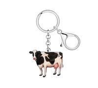 LONYOO Acrylic Cow Keychain Cattle Keyring Farm Animal Lovers Gifts for Women Girls Farmers Purse Charms Backpack Accessories (White)