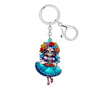 LONYOO Acrylic Creepy Doll Keychain Charms,Spooky Halloween Key Chain Wicked Gifts Day of the Dead Accessories for Women Girl (Blue)