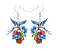 LONYOO Acrylic Cute Blue Magpie Floral Bird Earrings Dangle Drop Spring Summer Jewellery Bird Lover Gifts for Women Mom Animal Charms (Multicolor)