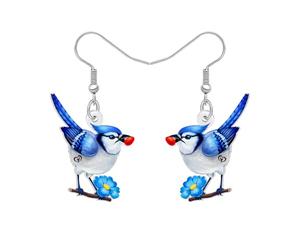 LONYOO Acrylic Cute Blue Magpie Floral Bird Earrings Dangle Drop Spring Summer Jewellery Bird Lover Gifts for Women Mom Animal Charms (Blue)