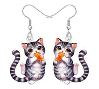 LONYOO Acrylic Cute Cat Earrings Dangle Drop Kitten Jewellery Cat Lover Gifts for Women Mom Pet Owners (Charcoal Gray )