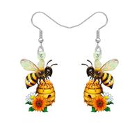 LONYOO Acrylic Cute Flying Bee Earrings Dangle Honeybee Bug Insects Spring Summer Jewellery Honey Bee Gifts for Women Grandma Mom (Coffee)