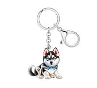 LONYOO Acrylic Cute Husky Dog Keychain Pet Puppy Husky Gifts for Women Dog Lovers Kids Backpack Charms Purse Accessories (Grey)