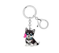 LONYOO Acrylic Cute Husky Dog Keychain Pet Puppy Husky Gifts for Women Dog Lovers Kids Backpack Charms Purse Accessories (Black)