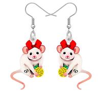 LONYOO Acrylic Cute Mouse Earrings Dangle Drop Charms Anime Rat Gifts for Women Girls Rats Lovers Jewellery (Red)