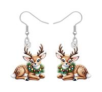 LONYOO Acrylic Cute Sika Deer Earrings Dangling,Chrismtas Reindeer Earrings Fawn Jewellery Forest Animal Lovers Gifts for Women Mom (Beige)