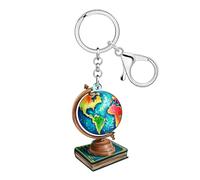 LONYOO Acrylic Fun Flat World Globe Keychain Accessories Planet Keyring Flat Earth Gifts for Women Travel Lovers Bag Charms (Blue)