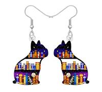 LONYOO Acrylic Funky Bookshelf Dog Earrings Dangle Bookcase Book Jewellery Bookish Gifts for Booklovers Dog Lovers Women Readers Teacher Appreciation Back to School Gifts (French Bulldog)