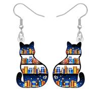 LONYOO Acrylic Funky Cat Earrings Bookcase Dangle Book Jewellery Teacher Appreciation Gifts for Book Lovers Cat Mom Women Bookish Back to School Stuff (Dark)