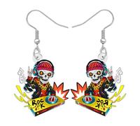 LONYOO Acrylic Funky Skull Earrings Dangle Gothic Spooky Punk Jewellery DJ Gifts for DJs Women Music Lovers Rapper Singers (Multicolor)