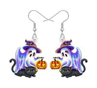 LONYOO Acrylic Ghost Earrings for Women Halloween Pumpkin Witch Hat Black Cat Dangle Ghostface Wicked Jewellery Halloween Costumes Party Accessories Spooky Ghost Gifts (Purple)