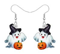 LONYOO Acrylic Ghost Earrings for Women Halloween Pumpkin Witch Hat Black Cat Dangle Ghostface Wicked Jewellery Halloween Costumes Party Accessories Spooky Ghost Gifts (Grey)