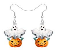 LONYOO Acrylic Ghost Earrings for Women Halloween Pumpkin Witch Hat Black Cat Dangle Ghostface Wicked Jewellery Halloween Costumes Party Accessories Spooky Ghost Gifts (White)