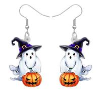 LONYOO Acrylic Ghost Earrings for Women Halloween Pumpkin Witch Hat Black Cat Dangle Ghostface Wicked Jewellery Halloween Costumes Party Accessories Spooky Ghost Gifts (Snow)