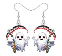 LONYOO Acrylic Halloween Ghost Earrings Dangle Grim Reaper Ghostface Wicked Jewellery Spooky Ghost Gifts for Women Halloween Costumes Party Accessories (Grey)