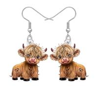 LONYOO Acrylic Highland Cow Gifts Scottish Highlander Cow Earrings Dangle Country Western Jewellery for Women Mom Cowgirl Animal Lovers (Brown)