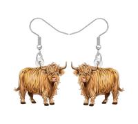 LONYOO Acrylic Highland Cow Gifts Scottish Highlander Cow Earrings Dangle Country Western Jewellery for Women Mom Cowgirl Animal Lovers (Coffee)