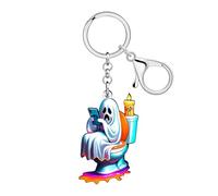LONYOO Acrylic Kawaii Ghost Keychain Accessories,Fantasy Halloween Key Chain Spooky Charms Cute Stuff Silly Gifts for Women (Colorful)