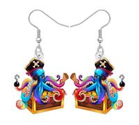 LONYOO Acrylic Pirate Octopus Earrings Cocktail Glass Margarita Dangle Lightweight Jewellery Wine Lovers Gifts for Women Mom (Blue)