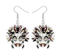 LONYOO Acrylic Retro Tiki Mask Earrings Dangle Polynesian Decor Tribal Chieftain Vintage Hawaii Jewellery Weird Tiki Gifts for Women Mom Hawaiian Party (Black)