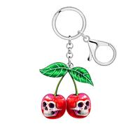 LONYOO Acrylic Skull Cherry Keychain for Women,Spooky Gifts Halloween Keychain Food Charms Fruit Accessories Cherry Bag Charm (WBK537)