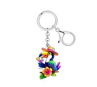 LONYOO Acrylic Toucan Keychain Tropical Bird Charms Accessories Hawaiian Hibiscus Flowers Bird Lover Gifts for Women Girls (Colorful)