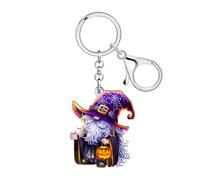 LONYOO Acrylic Witchy Gnome Keychain with Witch Hat Key Chain Accessories Halloween Gnomes Gifts for Women Girls Bag Charms (Violet)