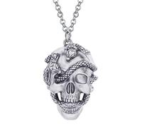LONYOO Alloy Vintage Halloween Snake Skull Necklace Pendant Gothic Charms Punk Jewellery Skull Gifts for Women (Silver)