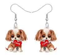 LONYOO Cavalier King Charles Spaniel Gifts Dog Earrings Dangle Acrylic Charms Jewellery King Charles Cavalier Gifts for Women Mom Pet Owners Dog Lovers (Red)