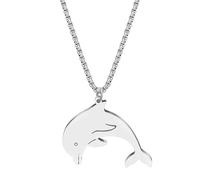 LONYOO Cute Dolphin Necklace Stainless Steel 18K Gold Plated Jewellery Ocean Animals Gold Pendant Necklaces Dolphin Gifts for Women Mom (Silver)