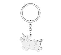 LONYOO Cute Pig Gifts Stainless Steel Pig Keychain Accessories Car Key Chain Charms Farm Piggy Keyring for Women Farmer Girls, Silvery, Medium