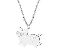 LONYOO Cute Pig Gifts Stainless Steel Pig Necklace 18K Gold Plated Jewellery Farm Animals Piggy Pendant Necklaces for Women Mom Farmers (Silver)