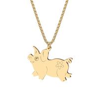 LONYOO Cute Pig Gifts Stainless Steel Pig Necklace 18K Gold Plated Jewellery Farm Animals Piggy Pendant Necklaces for Women Mom Farmers (Golden)