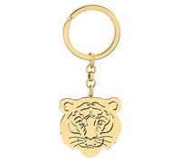 LONYOO Cute Tiger Keychain Stainless Steel Keyring Wild Animals Tiger Gifts for Women Girls Car Key Wallet Jewellery (Gold Plated)