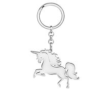 LONYOO Cute Unicorn Keychain Stainless Steel Fantasy Horse Keyring Birthday Gifts for Girls Kids Women Wallet Car Key Charms (Silver B)