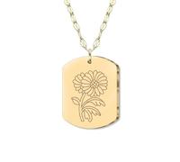 LONYOO Dainty Birth Flower Necklace 18K Gold Plated Stainless Steel Engraved Pendant Necklaces Birthflower Birth Month Flower Jewellery Statement Birthday Gifts for Women Mom (October-Marigold)