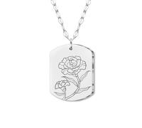 LONYOO Dainty Birth Flower Necklace Stainless Steel Engraved Pendant Necklaces Birthflower Birth Month Flower Jewelry Statement Birthday Gifts for Women Mom, M, Stainless Steel, No Gemstone