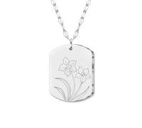 LONYOO Dainty Birth Flower Necklace Stainless Steel Engraved Pendant Necklaces Birthflower Birth Month Flower Jewelry Statement Birthday Gifts for Women Mom, M, Stainless Steel, No Gemstone