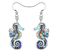 LONYOO Enamel Anime Shark Earrings Dangle Zinc Alloy Octopus Jellyfish Dolphin Earrings for Women Girls Summer Ocean Animals Charms (Seahorse Earrings Blue)