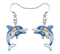 LONYOO Enamel Anime Shark Earrings Dangle Zinc Alloy Octopus Jellyfish Dolphin Earrings for Women Girls Summer Ocean Animals Charms (Blue Dolphin Earrings)