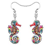LONYOO Enamel Anime Shark Earrings Dangle Zinc Alloy Octopus Jellyfish Dolphin Earrings for Women Girls Summer Ocean Animals Charms (Seahorse Earrings Multi)