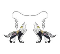 LONYOO Enamel Roaring Wolf Earrings Dangle Zinc Alloy Statement Earrings for Women Girls Charms Funny Wolf Gifts (Black)