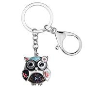 LONYOO Enamel Zinc Alloy Cute Owl Keychain Anime Keyring Car Key Wallet Jewelry Owl Gifts for Women Girls (Black)