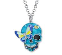 LONYOO Floral Skull Necklace Halloween Jewelry for Women | Alloy Chain Enamel Charms,Statement Pendant Necklaces,Handmade Gothic Gifts Day of the Dead Accessories for Costume
